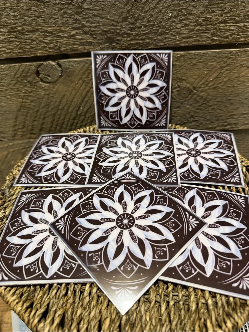 Set of 15 Black & White Mandala Decorative Tiles Peel & Stick Art Decals 4